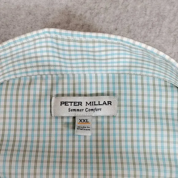Peter Millar Summer Comfort Shirt Mens XXL Blue Green Plaid Button Down - Picture 4 of 9